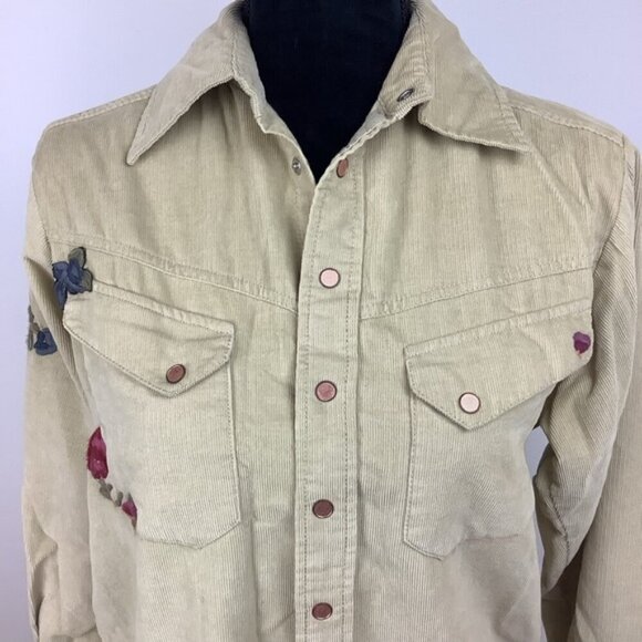 FREE PEOPLE CORDUROY EMBROIDERED HARLEY BUTTON DOWN  WESTERN SHIRT - Picture 3 of 8